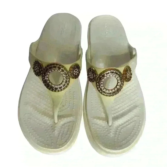 CROCS Shoes - Crocs Sanrah Diamante Wedge Oyster/Rose Gold Women's 4W  (D264)